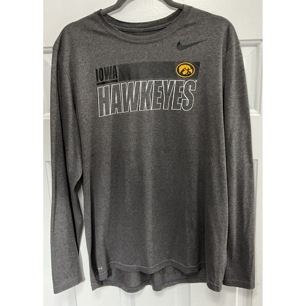 Big 10 Football Nike Dri-Fit Iowa Hawkeyes Grey Long Sleeve Shirt Men's XL